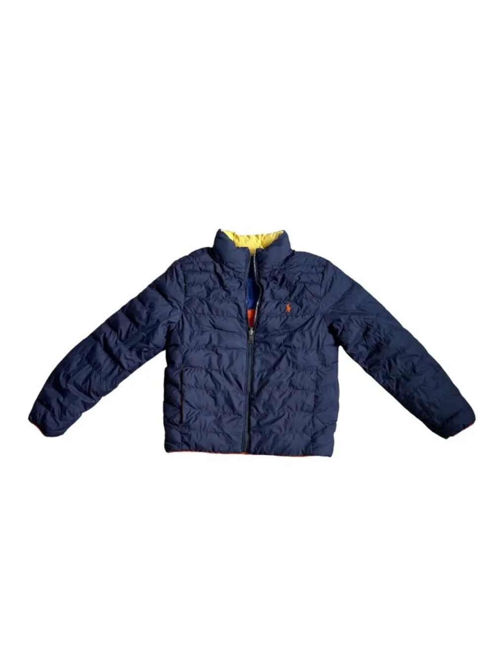 Polo Ralph Lauren Boys Reversible Coat Size M 10-12 Puffer Jacket Orange / Navy